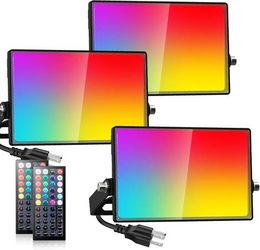 Set of 3 RGB LED Outdoor Color Changing Floodlights with 1 Remote