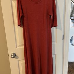 Eileen Fisher Dress Hemp/Cotton Medium Handkerchief Terra Cotta Rust 3/4 Sleeve  Handkerchief hem EUC  Cross between  crew / scoop / boat neck.   Make