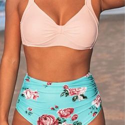 Medium  CUPSHE Women's High Waist Bikini Swimsuit Floral Print Knot Two Piece Bathing Suit