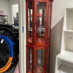 Assembled New Corner Cabinet Lighted 3-Side Glass Display Curio w/Tempered Glass Doors and Shelves