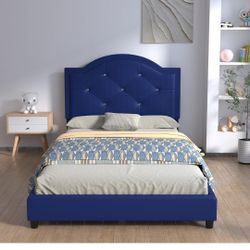 Yoonnie room Toddler Beds, Upholstered Twin Bed Frames for Kids,Kids Bed with Crystal Button, Adjustable Height Headboard Kid Bed for Boys, Fits Stand