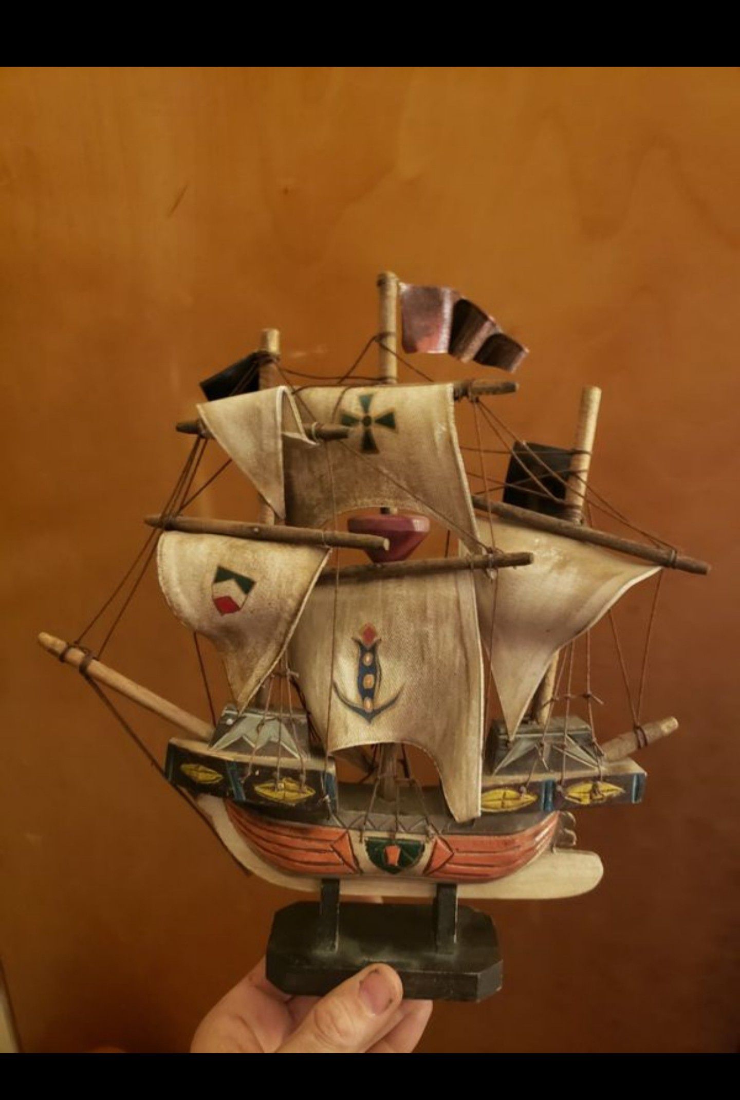 Vintage hand carved ship