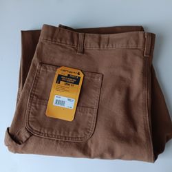 44x36 CARHARTT Loose Fit Washed Duck Utility Work Pants Men's Straight Leg Brown