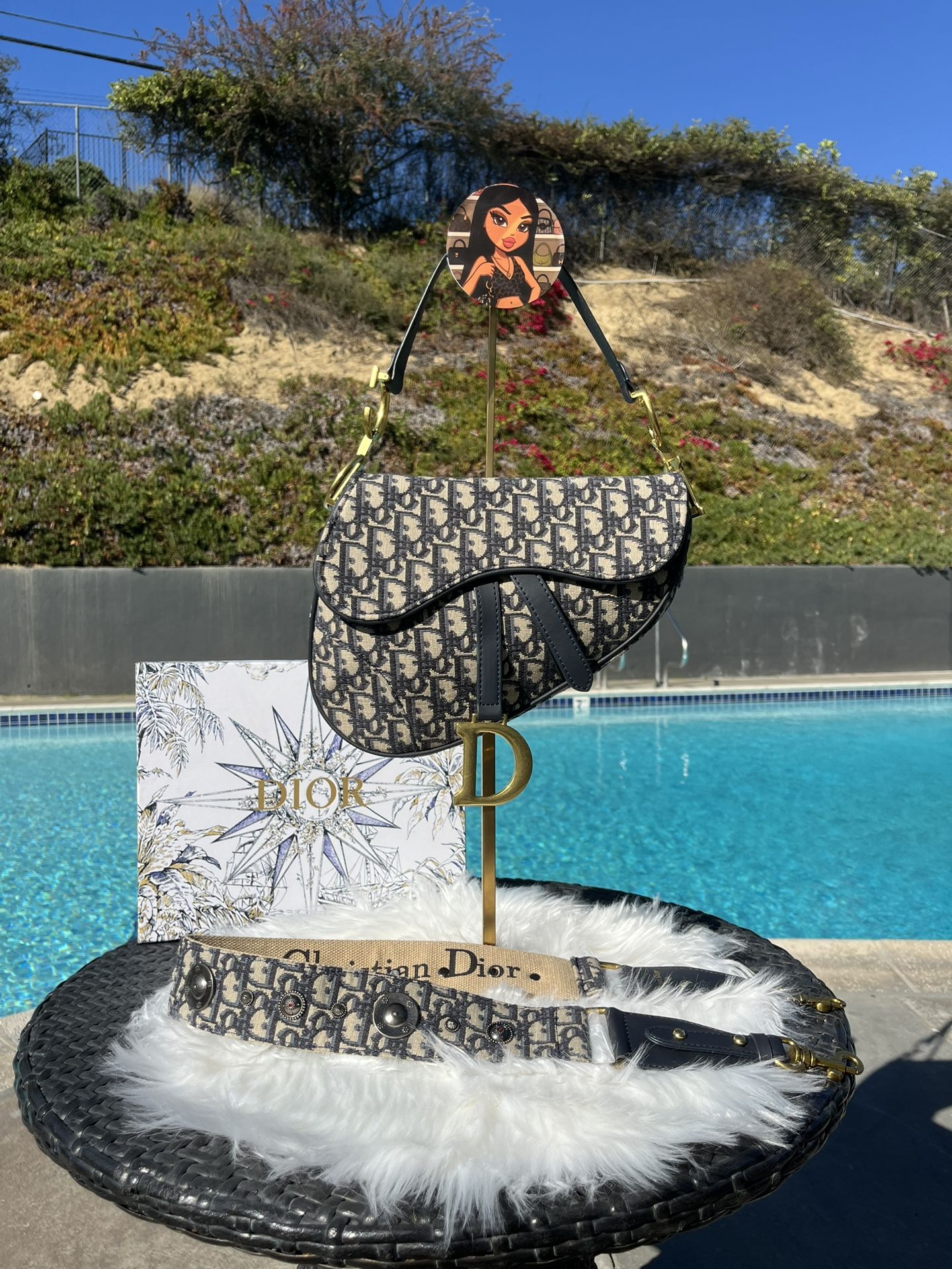 BLUE DIOR SADDLE BAG WITH STRAP