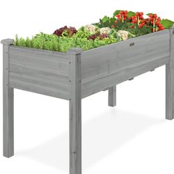 Best Choice Products 48x24x30in Raised Garden Bed, Elevated Wooden Planter for Backyard w/Foot Caps, Bed Liner, 200 lbs Capacity - Gray