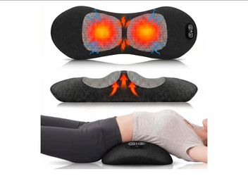 Cordless Lumbar Support Pillow with Heat, 3 in 1 Triple Fusion Back Massager for Lower Back Pain Relief, Soothing Massage & Spinal Traction, Rechargea