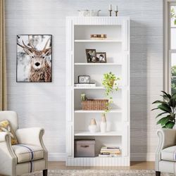 NEW 73" Tall Bookcase, 6-Tier Whiten Bookshelf, Modern Wood Display Storage Shelves for Home