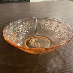 Rose of Sharon Berry Dessert Bowl Pink Glass Federal Glass Vintage Excellent...