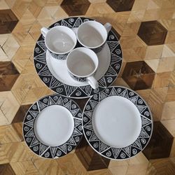 ONEIDA Majesticware SHADOW Dinnerware 12pc Set For 3 Geometric Pattern Plates 