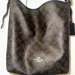 Coach Brown Black Logo Shoulder Bag Braided Strap Bag Charm Zip Closure