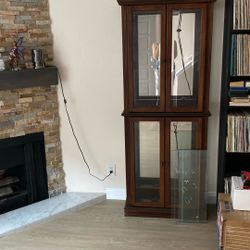 Wood N Glass Case With Shelves Antique 