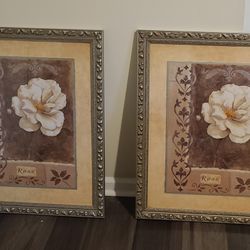 Framed White Rose Art