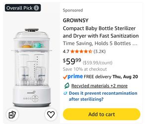 Grownsy Compact Baby Bottle Sterilizer and Dryer
