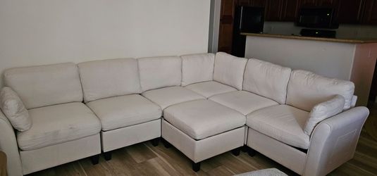 Large Beige Fabric Sectional Sofa