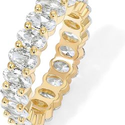 14K Real Solid Gold Plated Women Rings Eternity Love Stackable CZ