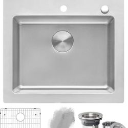 25 x 22 inch Drop-in Topmount Kitchen Sink - 16 Gauge Stainless Steel Single Bowl with Brushed Finish hides scratches, Easy-to-Clean Drop-in kitchen S