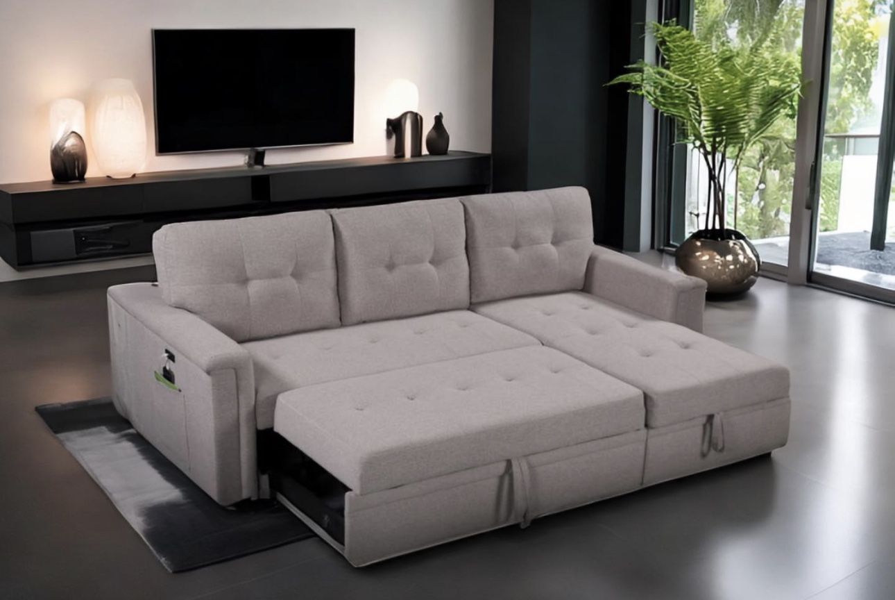 Sleeper Bed Sectional Sofa With Storage Chaise- Finance Available 