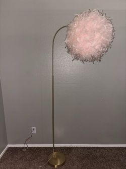 Arc Floor Lamp with Pink Feather Shade