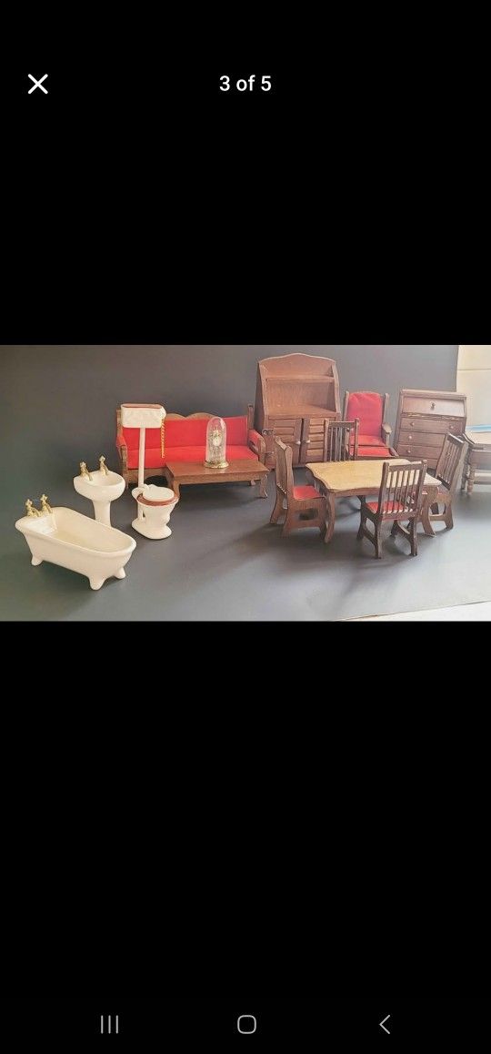 Vintage Hello Dolly Doll Miniature Furniture 17 pc. Original Boxes
