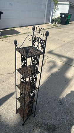 vintage 5-tier metal and wicker/rattan plant stand or baker's rack