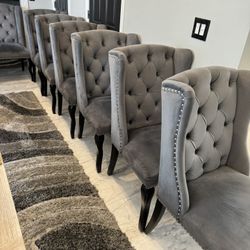 Dining Room Set With 10 Velvet Gray Chairs 