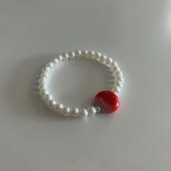 Elegant Pearl Bracelet with Red Accent Bead - Timeless Jewelry for Any Occasion