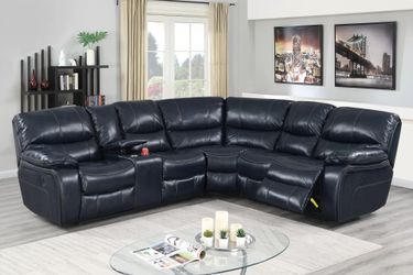 Brand New Blue Leather Power Reclining Sectional Sofa