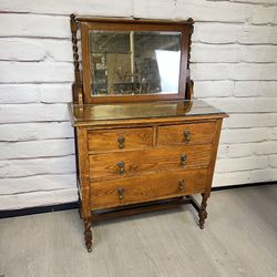 Vintage Oak Wood Twist Leg Dresser
