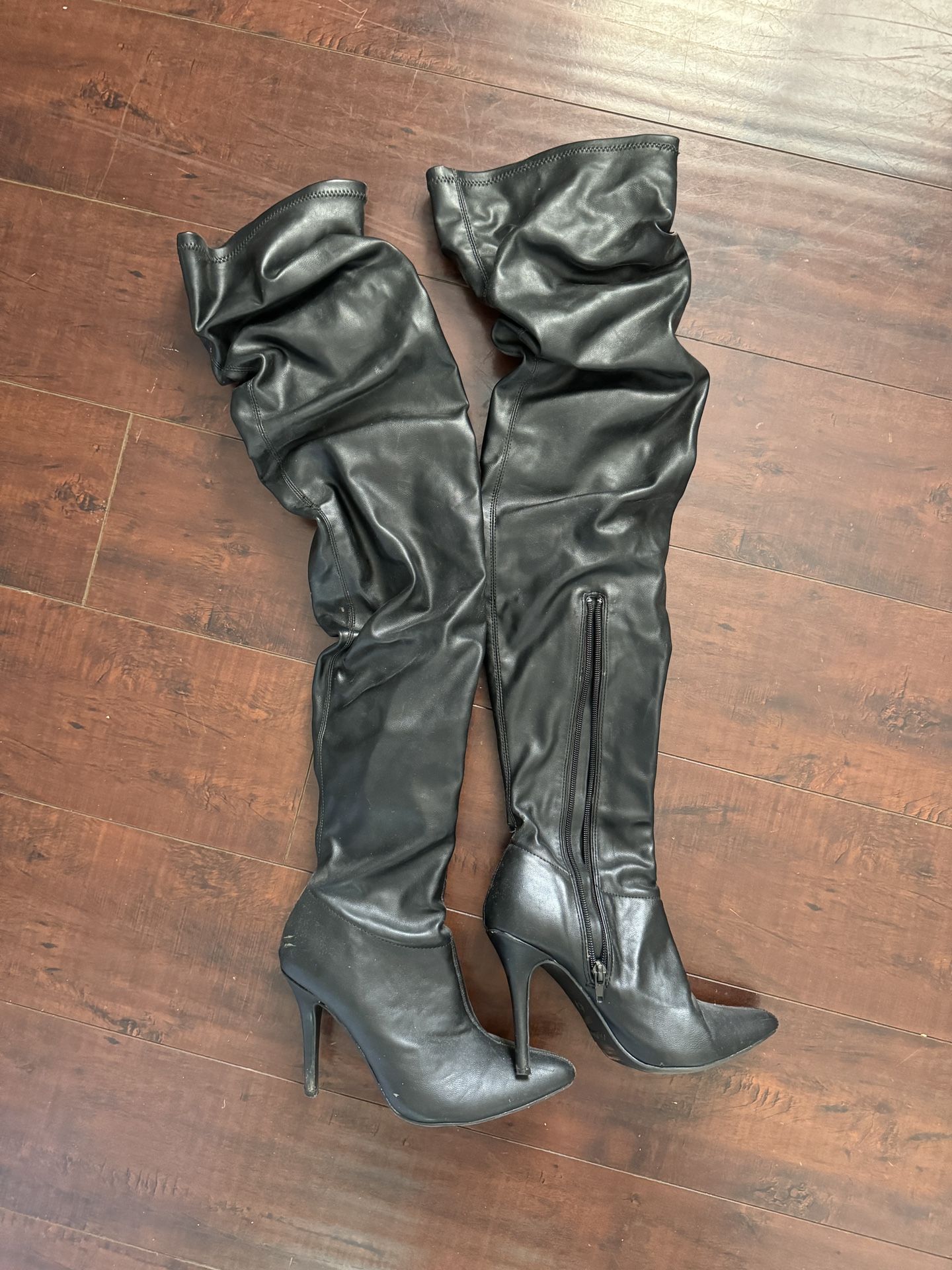Women Black Leather High Over The Knee Boots Size 6.5