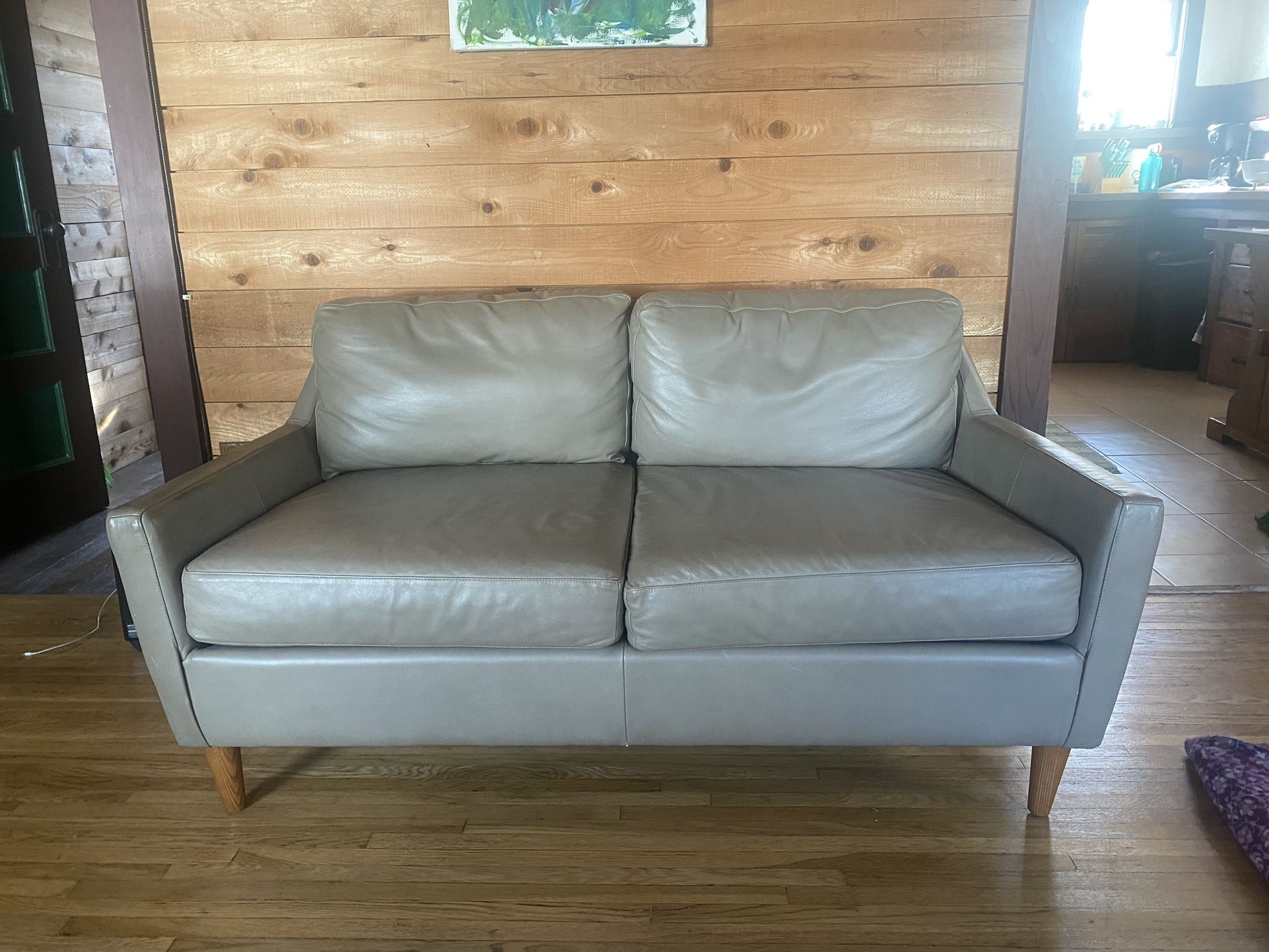 Gray Leather Loveseat Sofa