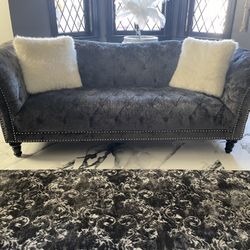 Grey Velvet Tufted Sofa