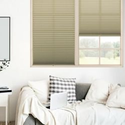 36 x 64 Light Filtering Polyester Pleated Shades in Camel - NEW