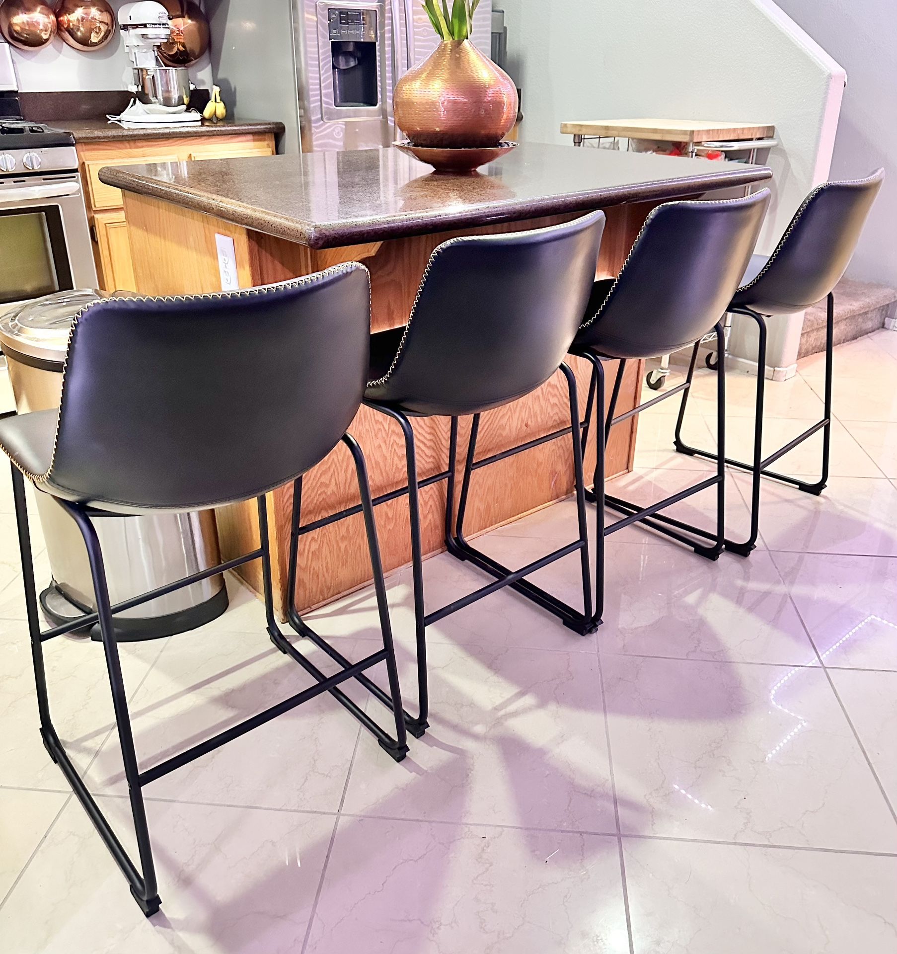 4 Black 26” Leather Bar Stools