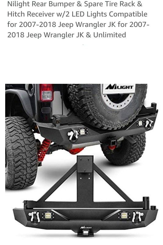 Nilight Rear Bumper, Spare Tire Rack And Hitch Receiver 
