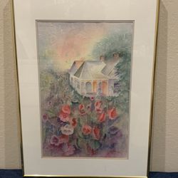 Stunning Watercolor House Amidst Field of Roses Painting by Diane O'Neale