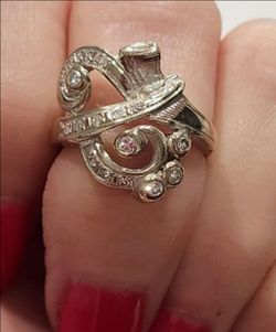 Beautiful Vintage 14kt white gold ring size 5 1/2 feautures 17 single cut round diamonds .38 total weight appraised for $1,280.00 From 2011