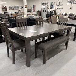 6 Pcs Dining Room Set Dining Table 4 Chairs and Bench Hallanden