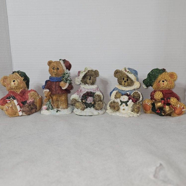 Greenbrier Polystone Christmas Bears Lot Of 5 Holiday Bears Size 4" To 5”