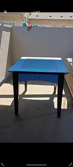 Blue and Black Wood kids chalk table with Drawer