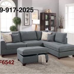 ON SALE! $560 REVERSIBLE CHAISE SECTIONAL WITH STORAGE OTTOMAN