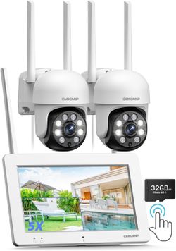 Wireless Security Camera System with 7" Touchscreen Monitor,4CH NVR,32GB Storage