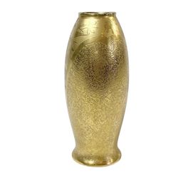 Antique Fraureuth Gold Plated Porcelain Vase Floral Bird Germany 7" Hand Made