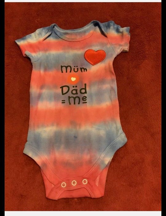 NEW July 4th Infant Clothing Imagine  Tie Dye One Piece Stripe Iron On Decal  3-6 Months