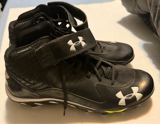 Under Armour Spine Mid Top Football Cleats Black White Men's Size 13.5
