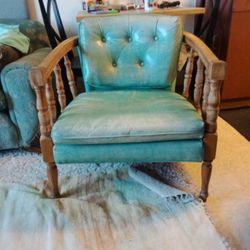 Antique Teal Leather Chair 70's Vibe 75 Obo