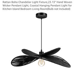 BoostArea Rattan Boho Chandelier Pendant Light, Black, 23.13" (Bulb Not