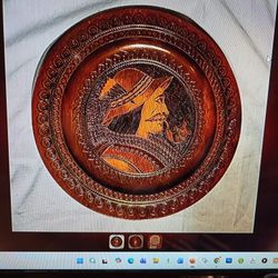 Antique Hand-Carved Burnished Wood Art Plate