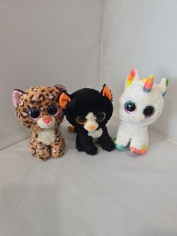 Lot of 3 Ty Beanie Boos - Pixy Unicorn, Glamour Leopard, Frights Halloween Cat