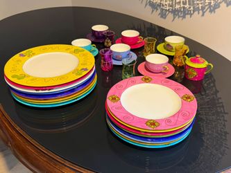 Vibrant Hand Painted Limoges France Porcelain China Set - Jewel Tones