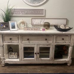 Entry table stand solid wood shabby look